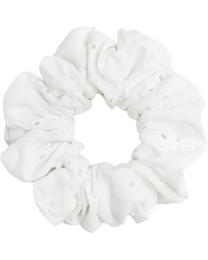 Cafide English Embroidery Coral Check Scrunchie Hair Tie, Noa - White
