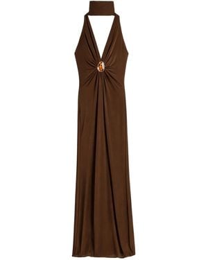 Nocturne Halter-Neck Draped Maxi Dress - Brown