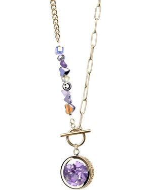 My Little Nature Amethyst Necklace With Joyful Beaded-Plated Toggle Clasp Chain – Crystal Gemstone Jewellery, Birthstone Necklace - Metallic