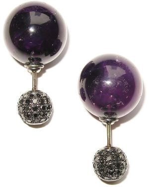 Artisan Diamond & Amethyst Double Side Tunnel Earrings - Purple