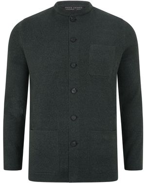 Paul James Knitwear Midweight Cotton Jaipurr Knitted Nehru Jacket - Green