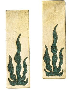 Zeworks Sahara Blues – Oasis Handcrafted Brass Earrings With Malachite Inlay - White