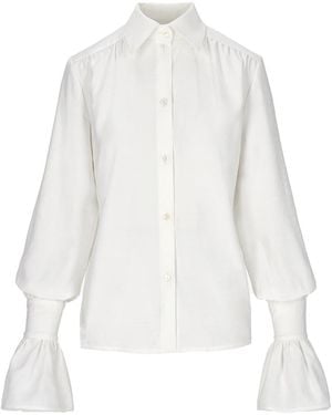 Mandragora Neutrals Ecru Cotton Shirt With Decorative Cuffs – Carmen - White