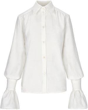 Mandragora Neutrals Ecru Cotton Shirt With Decorative Cuffs – Carmen - White