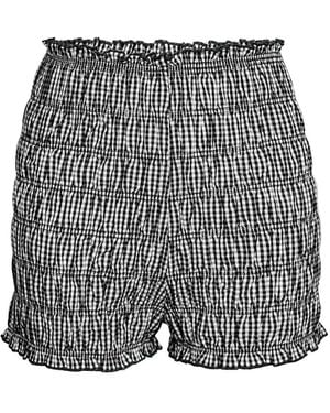 Amy Lynn Danica Cotton Gingham Shirred Shorts - Grey