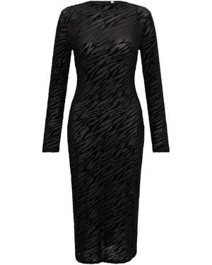 Sour Figs Zebra Pattern Velvet & Mesh Midi Dress - Black