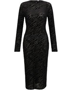 Sour Figs Zebra Pattern Velvet & Mesh Midi Dress - Black