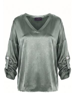 James Lakeland Satin Blouse Military - Grey