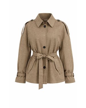 Curated Row Checked Belted Jacket - Natural