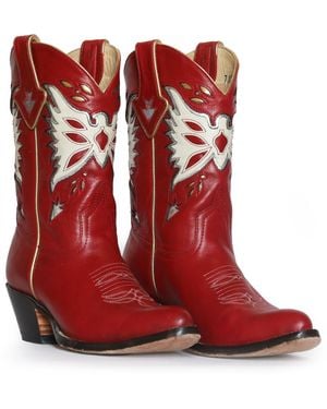 Fraulein Boot Company Thunderbird Cowboy Boot With Metallic Accents - Red