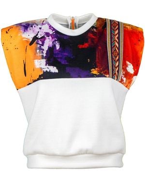 Lalipop Design Sleeveless Padded Blouse With Colourful Abstract Prints - Multicolour