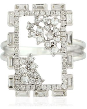 Artisan Diamond Geometric Double Frame Ring - White