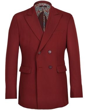 DAVID WEJ Ashford Relaxed Double-Breasted Blazer – Burgundy - Red