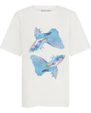 Sour Figs Betta Fish Duo Print T-Shirt - Blue