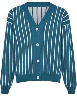 INGMARSON Thin Striped Wool & Cashmere Cardigan - Blue