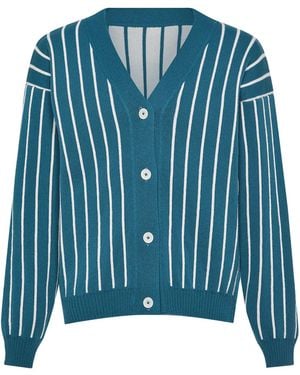 INGMARSON Thin Striped Wool & Cashmere Cardigan - Blue