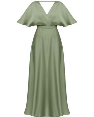 UNDRESS Solene Sage Satin Long Wedding Guest Dress - Green