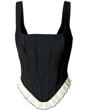 London Atelier Byproduct Rib Knit Corset Top With Ruffle - Black