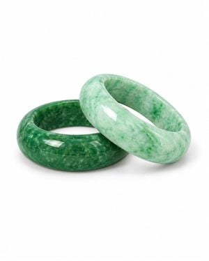 Saéa Glass Wide Domed Bangle Bracelets Set Of Two - Green
