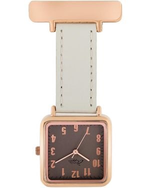 Bermuda Watch Company Annie Apple Square Rose Leather Nurse Fob Watch - Grey