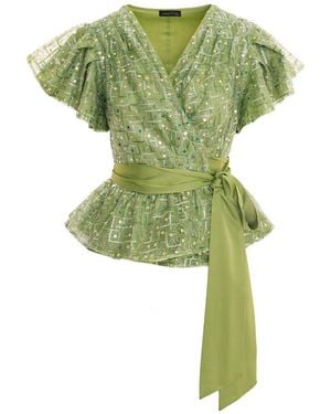 concept A trois Sequin Top With Wing Sleeves - Green