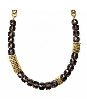 Rachel Nathan Ice Obsidian & Brass Heishi Necklace - Black