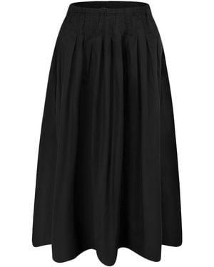 Smart and Joy Loose-Fitting Midi Cotton Skirt With Smocked Waist - Black