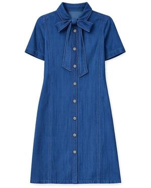 Yumi' Chambray Tunic With Pussy Bow Tie - Blue