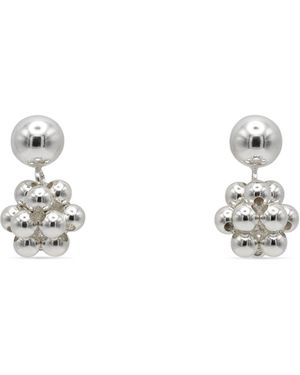 Pas De Marque Sterling Beaded Earrings Cube Pendant - Metallic