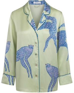 Pola Brand Mulberry Silk Long-Sleeve Pajama Shirt - Blue