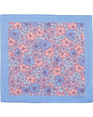 lords of harlech Hudson Dense Floral Merino Handkerchief Pocket Square - Blue