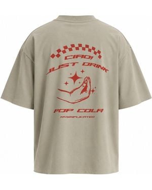 mysimplicated Neutrals Oversized Khaki T-Shirt With Pop Cola Ciao Design - Natural