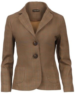 Conquista Cotton Checked Fitted Blazer - Brown