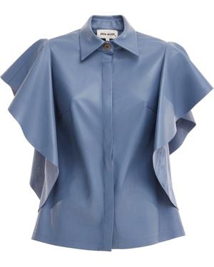 Julia Allert Draped Faux Leather Shirt – Pale - Blue
