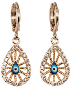 Ebru Jewelry Filigree Diamond Evil Eye Golden Earrings - Metallic