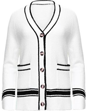 Goldie Byrd Fuzzy Striped Cardigan - White