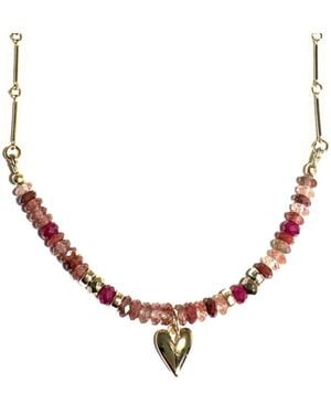 Rachel Nathan Lazasine & Bar Chain With Puffy Heart Necklace - Brown