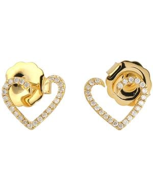 Artisan Diamond Open Heart Stud Earrings - Metallic
