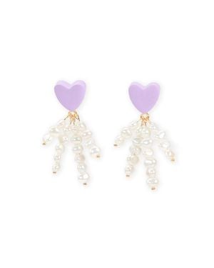 By Chavelli Pearl Tassel Dangly Earrings In Lavender - Pink