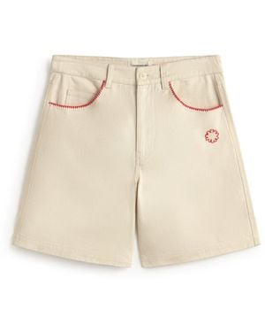 Thinking Mu Luisa Raw Shorts With Hand-Embroidered Edging - Natural