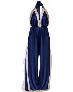 Noblesse Oblige Long Open Leg Halter Neck Romper - Blue