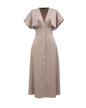 Smart and Joy Wide V Cleavage Dress - Brown