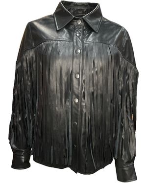 Any Old Iron Leather Fringe Button Up Shirt - Black