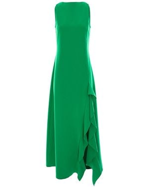 Larisa Dragna Long Dress With Delicate Straps And Ruffled Slit - Green
