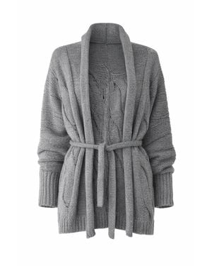 Conquista Belted Cable Knit Cardigan - Gray
