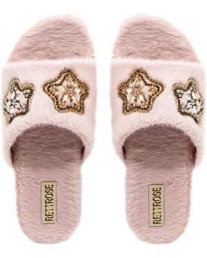 Rettrose Pale Nude Bailey Luxury Plush Diamanté Embellished Handmade Slipper - Multicolour