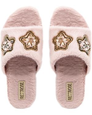 Rettrose Pale Nude Bailey Luxury Plush Diamanté Embellished Handmade Slipper - Multicolor