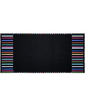 Pink Maharani Cashmere Stole With Multicoloured Embroidery And Fringes - Black