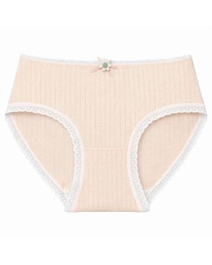 ADIBA Peach Ribbed Lace Trim Brief - Natural