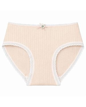 ADIBA Peach Ribbed Lace Trim Brief - Natural